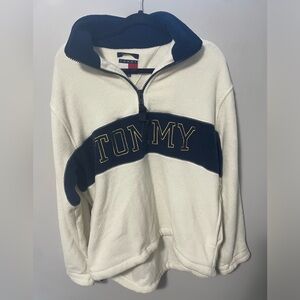 Vintage Tommy Hilfiger Cream and Navy Quarter-Zip Sweater - Men’s Small